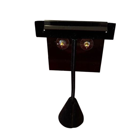 Colorful Multi-Colored Stone Post Earrings on Gold Toned Artist Palette. - Picture 5 of 6